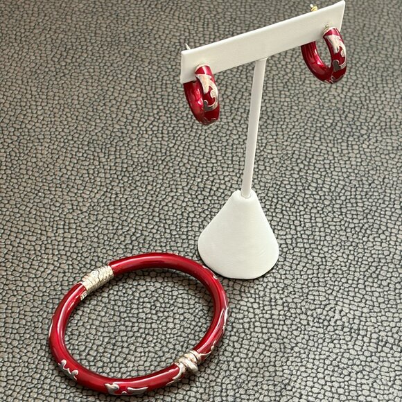 Milor Italy 925 Red Enamel bracelet and hoop earrings set - Picture 2 of 14